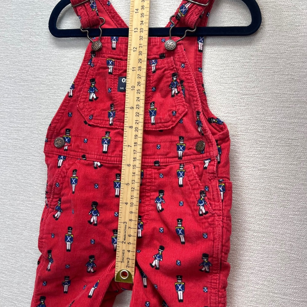 OshKosh Bgosh‎ Vestback Kids Red Corduroy Nutcracker Soldier Lined Overalls 12M - Picture 6 of 11